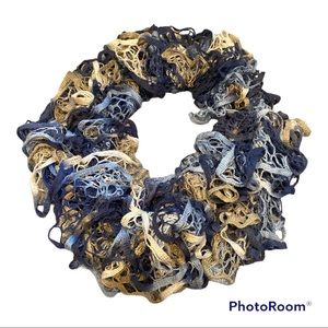 Crocheted Boa Scarf Blue, White & Tan